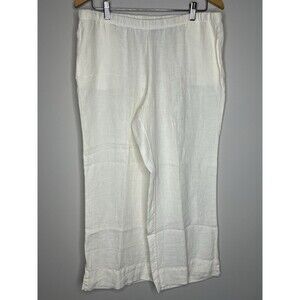 J. Jill 100% Linen Crop Pants Size M Wide Leg Ivory